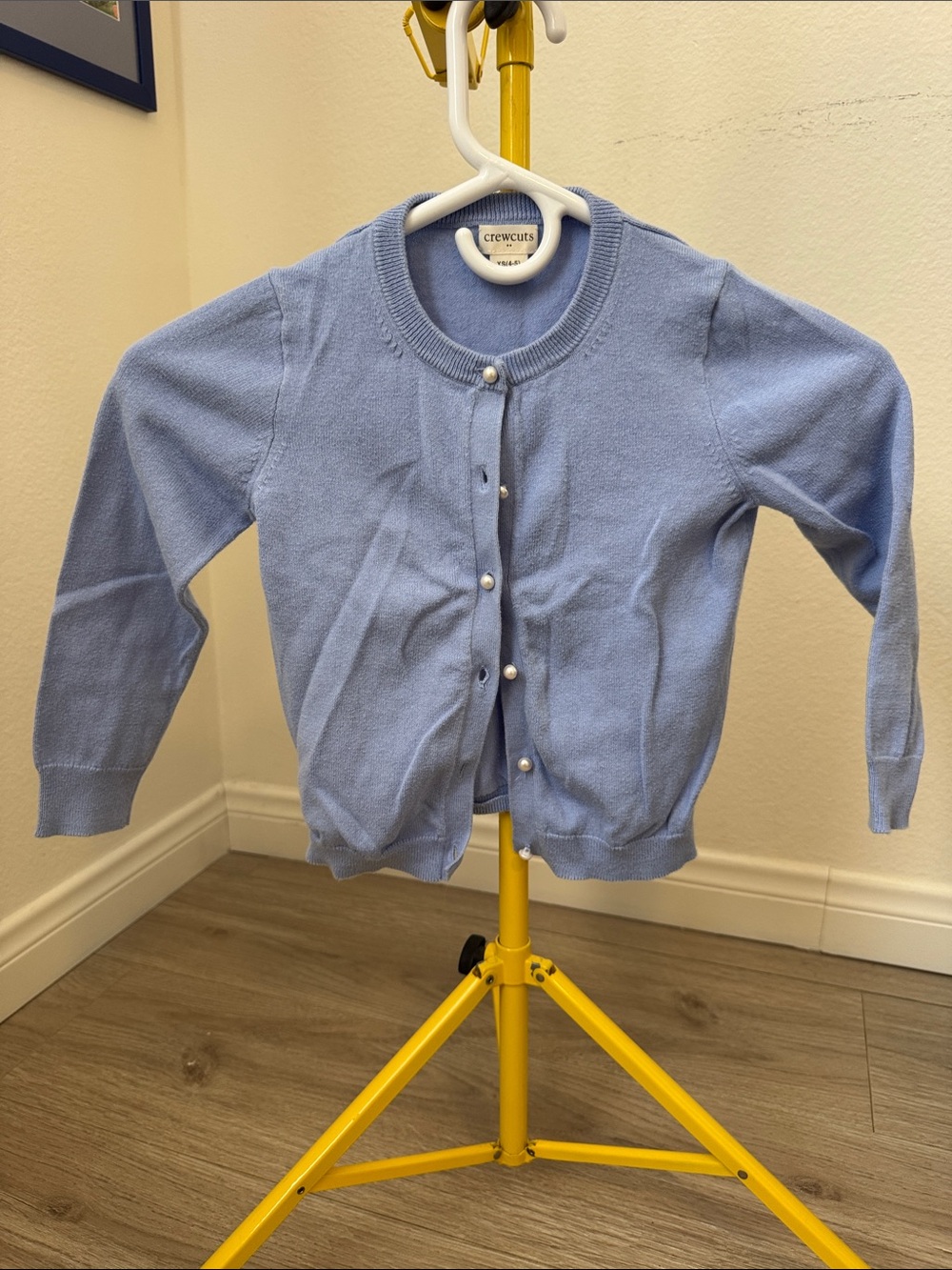 Crew cuts cardigan, periwinkle size 45 with pearl style buttons